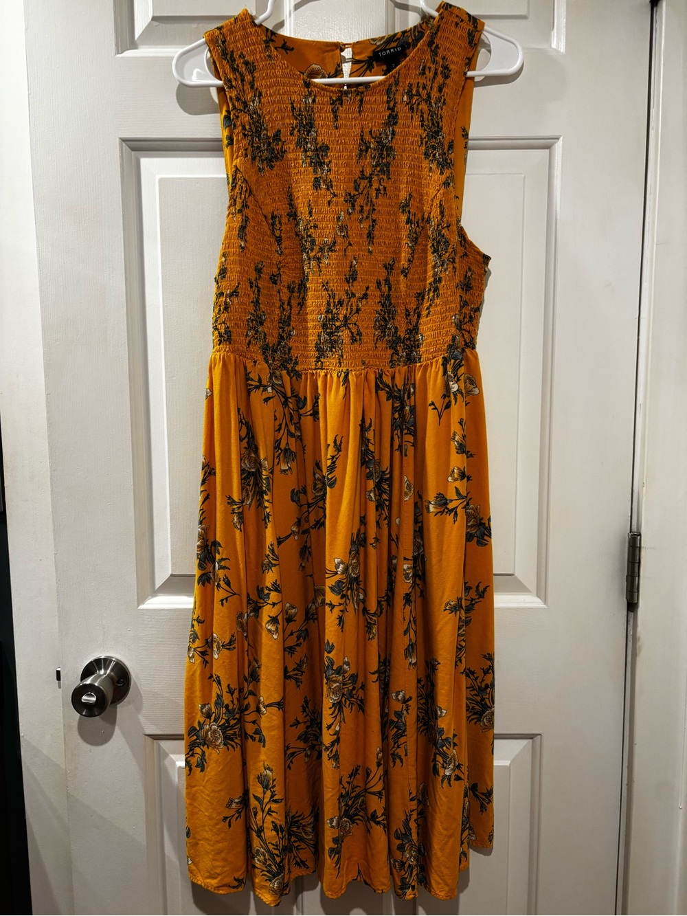torrid Mustard Yellow Floral Maxi Dress with Smocked Bodice